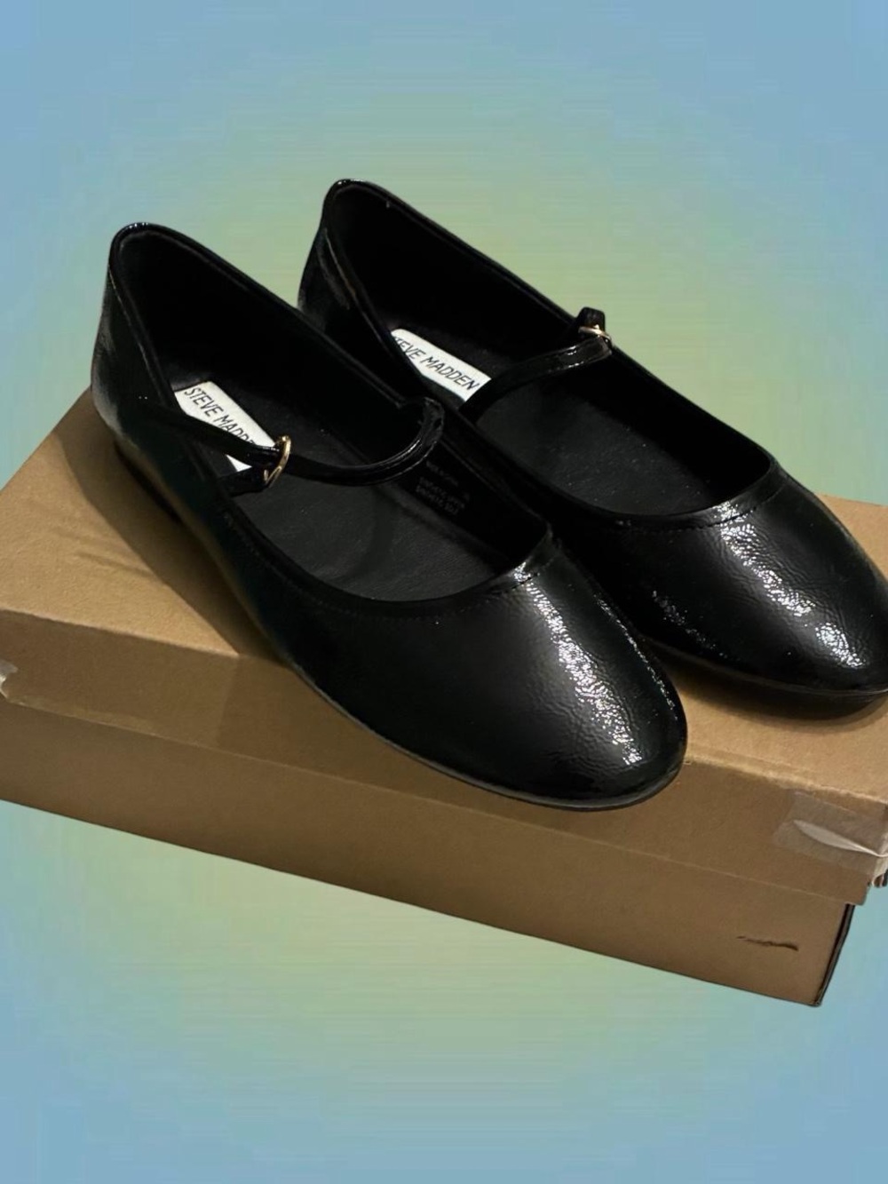 Steve Madden Black Patent Mary Jane Flats with Strap